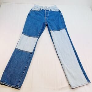 PacSun Women Relaxed Patchwork Straight Jeans Blue 2Tone Denim 100% Cotton Sz 25